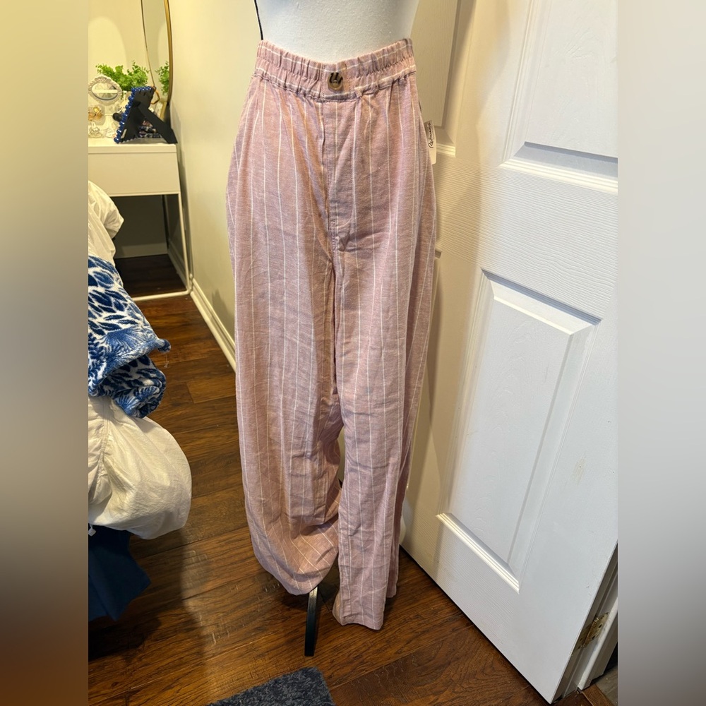 NWT Reitmans Signature Linen Wide Leg Pants Size 20 Pink Stripe
